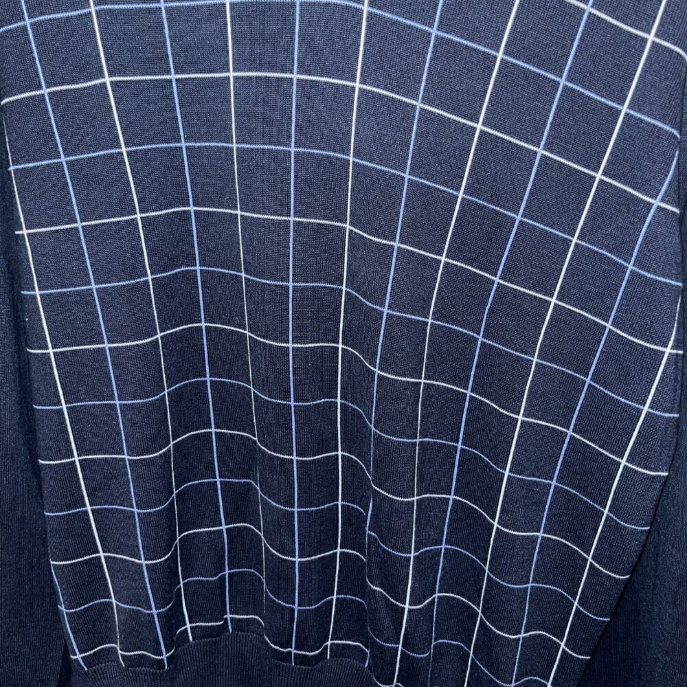 BROOKS BROTHERS Silk Blend Navy Window Pane Business Preppy V-Neck Sweater - XL - Picture 3 of 7